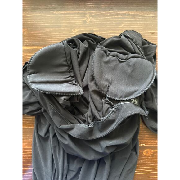 VTG Maxi Ruched Side Old Hollywood Glam Dress 38/40 Black Stunning Romantic - Picture 13 of 16